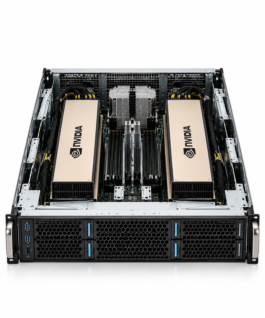 2x NVIDIA H200 NVL 141GB turnkey AI server on white background